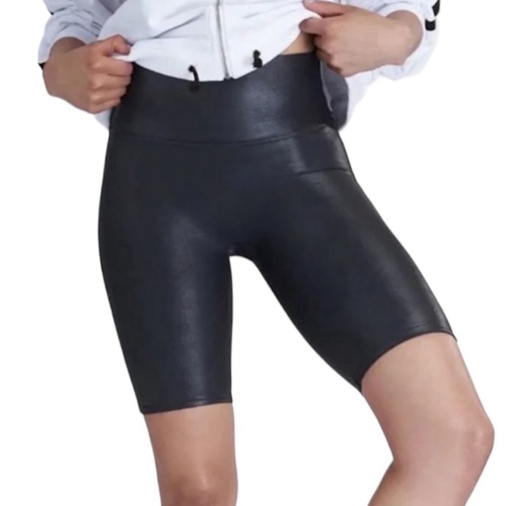SPANX Faux Leather Black Bike Shorts